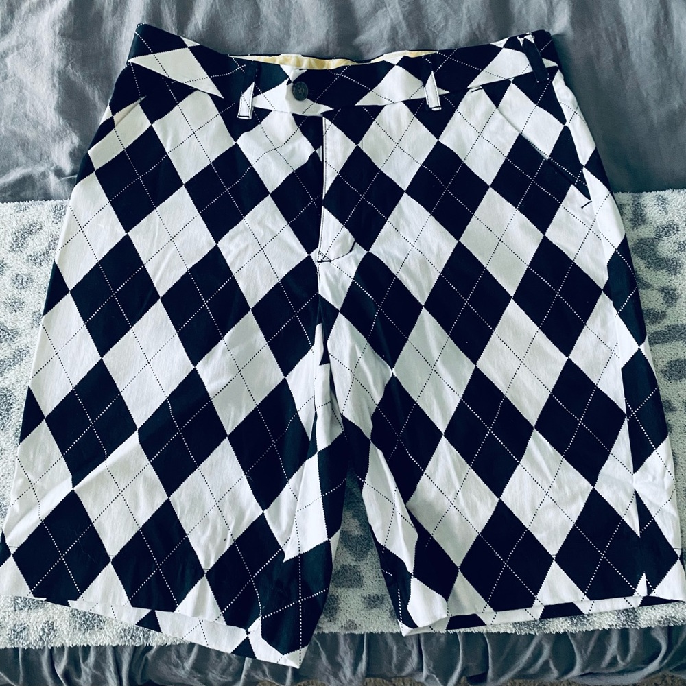 Men’s Black and White Argyle Loudmouth golf Shorts